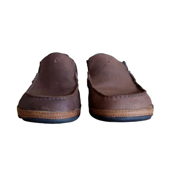 Olukai Men's Moloa Brown Leather Slip On Shoes Size 10 Loafers Boat Shoes - Picture 3 of 11